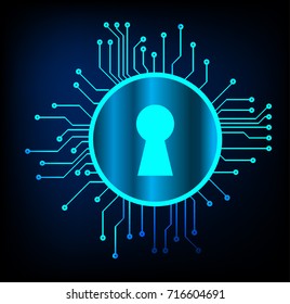 Safety concept, Closed Padlock on digital, cyber security, blue abstract hi speed internet technology background illustration. key, secure sci fi vector