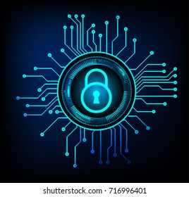 Safety concept, Closed Padlock on digital, cyber security, blue abstract hi speed internet technology background illustration. key, secure sci fi vector