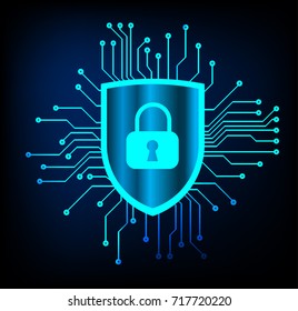 Safety concept, Closed Padlock on digital, cyber security, blue abstract hi speed internet technology background illustration. key, secure sci fi vector