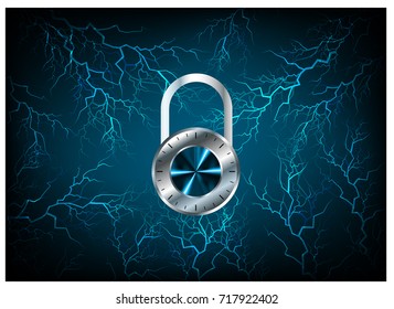 Safety concept, Closed Padlock on digital, cyber security, blue abstract hi speed internet technology background illustration. key, secure sci fi vector