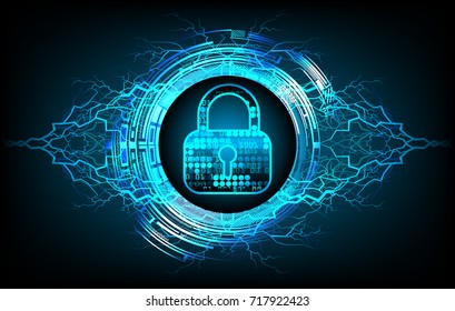 Safety concept, Closed Padlock on digital, cyber security, blue abstract hi speed internet technology background illustration. key, secure sci fi vector
