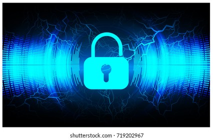 Safety concept, Closed Padlock on digital, cyber security, blue abstract hi speed internet technology background illustration. key, secure sci fi vector