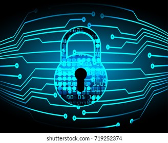 Safety concept, Closed Padlock on digital, cyber security, blue abstract hi speed internet technology background illustration. key, secure sci fi vector