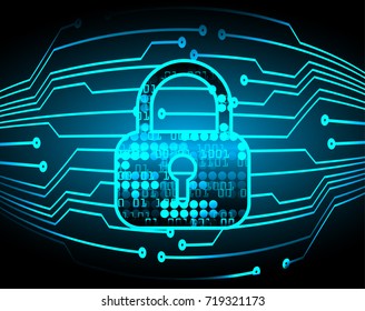 Safety concept, Closed Padlock on digital, cyber security, blue abstract hi speed internet technology background illustration. key, secure sci fi 