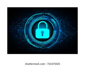 Safety concept, Closed Padlock on digital, cyber security, blue abstract hi speed internet technology background illustration. key, secure sci fi bolt, thunderbolt, shaft vector