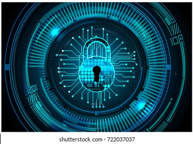 Safety concept, Closed Padlock on digital, cyber security, blue abstract hi speed internet technology background illustration. key, secure sci fi vector