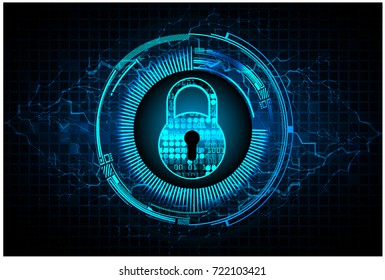 Safety concept, Closed Padlock on digital, cyber security, blue abstract hi speed internet technology background illustration. key, secure sci fi bolt, thunderbolt, shaft vector
