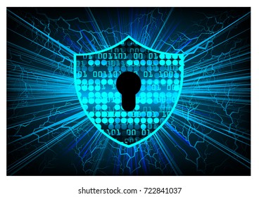 Safety concept, Closed Padlock on digital, cyber security, blue abstract hi speed internet technology background illustration. key, secure sci fi bolt, thunderbolt, shaft vector