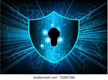 Safety concept, Closed Padlock on digital, cyber security, blue abstract hi speed internet technology background illustration. key, secure sci fi bolt, thunderbolt, shaft vector