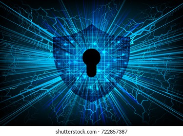 Safety concept, Closed Padlock on digital, cyber security, blue abstract hi speed internet technology background illustration. key, secure sci fi bolt, thunderbolt, shaft vector