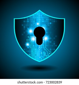 Safety concept, Closed Padlock on digital, cyber security, blue abstract hi speed internet technology background illustration. key, secure sci fi vector