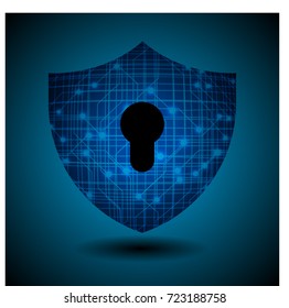 Safety concept, Closed Padlock on digital, cyber security, blue abstract hi speed internet technology background illustration. key, secure sci fi vector