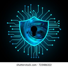 Safety concept, Closed Padlock on digital, cyber security, blue abstract hi speed internet technology background illustration. key, secure sci fi vector