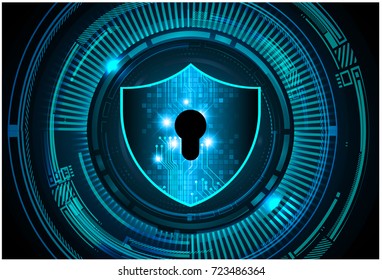 Safety concept, Closed Padlock on digital, cyber security, blue abstract hi speed internet technology background illustration. key, secure sci fi vector