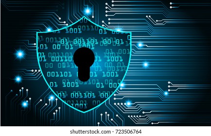 Safety concept, Closed Padlock on digital, cyber security, blue abstract hi speed internet technology background illustration. key, secure sci fi, circuit board vector 
