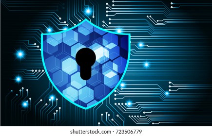 Safety concept, Closed Padlock on digital, cyber security, blue abstract hi speed internet technology background illustration. key, secure sci fi, circuit board vector 