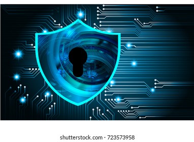 Safety concept, Closed Padlock on digital, cyber security, blue abstract hi speed internet technology background illustration. key, secure sci fi, circuit board vector 
