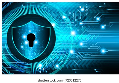 Safety concept, Closed Padlock on digital, cyber security, blue abstract hi speed internet technology background illustration. key, secure sci fi, circuit board vector 