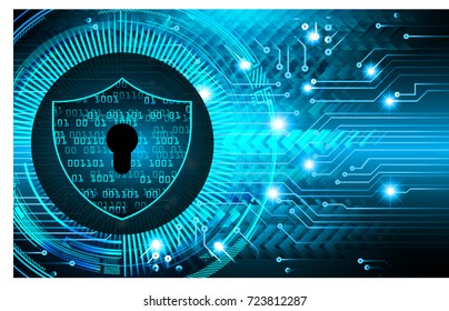 Safety concept, Closed Padlock on digital, cyber security, blue abstract hi speed internet technology background illustration. key, secure sci fi, circuit board vector 