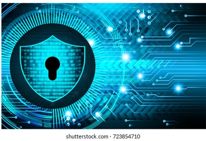 Safety concept, Closed Padlock on digital, cyber security, blue abstract hi speed internet technology background illustration. key, secure sci fi, circuit board vector 