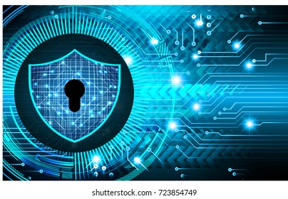 Safety concept, Closed Padlock on digital, cyber security, blue abstract hi speed internet technology background illustration. key, secure sci fi, circuit board vector 