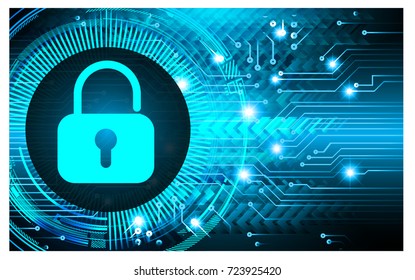 Safety concept, Closed Padlock on digital, cyber security, blue abstract hi speed internet technology background illustration. key, secure sci fi vector