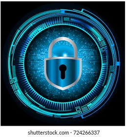 Safety concept, Closed Padlock on digital, cyber security, blue abstract hi speed internet technology background illustration. key, secure sci fi, circuit board vector