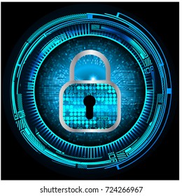 Safety concept, Closed Padlock on digital, cyber security, blue abstract hi speed internet technology background illustration. key, secure sci fi, circuit board vector