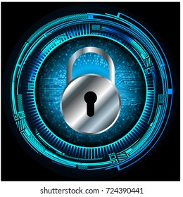 Safety concept, Closed Padlock on digital, cyber security, blue abstract hi speed internet technology background illustration. key, secure sci fi vector