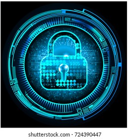 Safety concept, Closed Padlock on digital, cyber security, blue abstract hi speed internet technology background illustration. key, secure sci fi vector