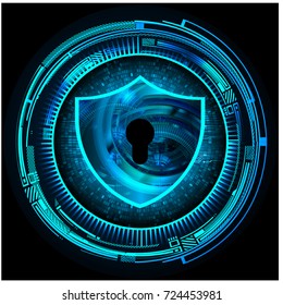 Safety concept, Closed Padlock on digital, cyber security, blue abstract hi speed internet technology background illustration. key, secure sci fi vector