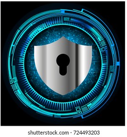 Safety concept, Closed Padlock on digital, cyber security, blue abstract hi speed internet technology background illustration. key, secure sci fi vector