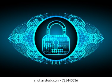Safety concept, Closed Padlock on digital, cyber security, blue abstract hi speed internet technology background illustration. key, secure sci fi vector