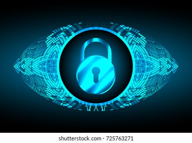 Safety concept, Closed Padlock on digital, cyber security, blue abstract hi speed internet technology background illustration. key, secure sci fi vector