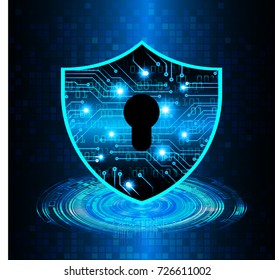 Safety concept, Closed Padlock on digital, cyber security, blue abstract hi speed internet technology background illustration. key, secure sci fi vector