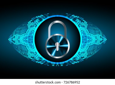 Safety concept, Closed Padlock on digital, cyber security, blue abstract hi speed internet technology background illustration. key, secure sci fi vector