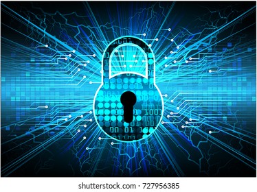 Safety concept, Closed Padlock on digital, cyber security, blue abstract hi speed internet technology background illustration. key, secure sci fi vector