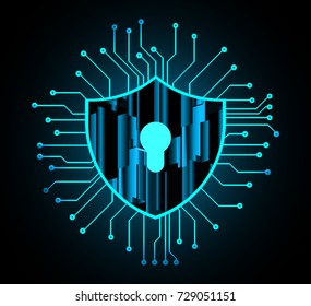 Safety concept, Closed Padlock on digital, cyber security, blue abstract hi speed internet technology background illustration. key, secure sci fi vector