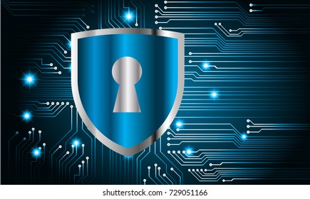 Safety concept, Closed Padlock on digital, cyber security, blue abstract hi speed internet technology background illustration. key, secure sci fi vector