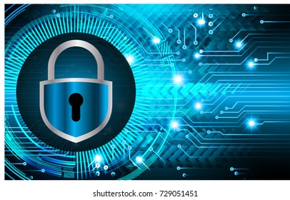 Safety concept, Closed Padlock on digital, cyber security, blue abstract hi speed internet technology background illustration. key, secure sci fi vector