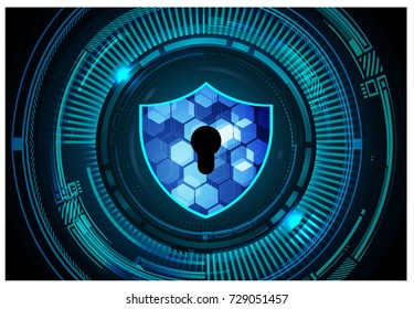 Safety concept, Closed Padlock on digital, cyber security, blue abstract hi speed internet technology background illustration. key, secure sci fi vector