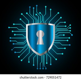 Safety concept, Closed Padlock on digital, cyber security, blue abstract hi speed internet technology background illustration. key, secure sci fi vector