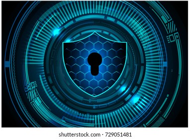 Safety concept, Closed Padlock on digital, cyber security, blue abstract hi speed internet technology background illustration. key, secure sci fi vector