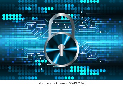 Safety concept, Closed Padlock on digital, cyber security, blue abstract hi speed internet technology background illustration. key, secure sci fi vector