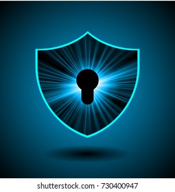 Safety concept, Closed Padlock on digital, cyber security, blue abstract hi speed internet technology background illustration. key, secure sci fi vector