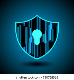 Safety concept, Closed Padlock on digital, cyber security, blue abstract hi speed internet technology background illustration. key, secure sci fi vector