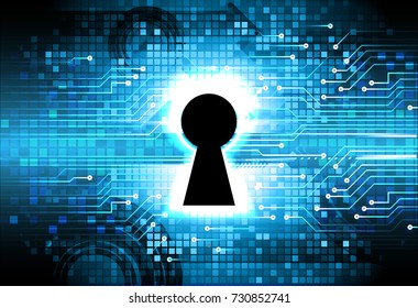 Safety concept, Closed Padlock on digital, cyber security, blue abstract hi speed internet technology background illustration. key, secure sci fi vector