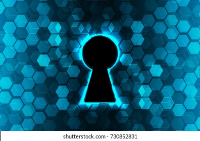 Safety concept, Closed Padlock on digital, cyber security, blue abstract hi speed internet technology background illustration. key, secure sci fi vector
