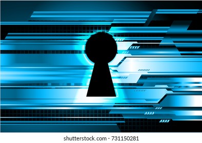 Safety concept, Closed Padlock on digital, cyber security, blue abstract hi speed internet technology background illustration. key, secure sci fi vector