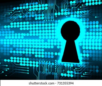 Safety concept, Closed Padlock on digital, cyber security, blue abstract hi speed internet technology background illustration. key, secure sci fi vector